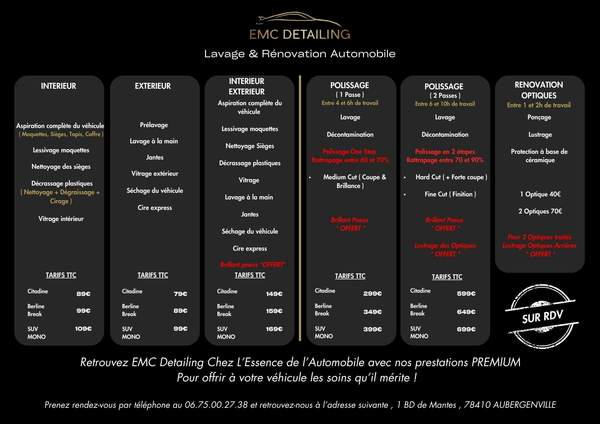 Tarifs des prestations 